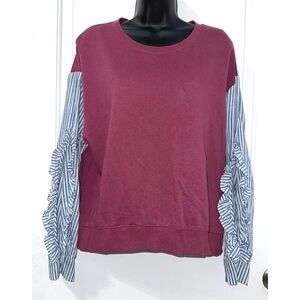 Charmed Hearts Ruffle Striped Open Sleeve Knit Sweater Top